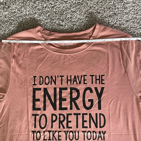 Shein Salmon Graphic T-Shirt Black Lettering Size Medium I Don’t Have The Energy - Picture 4 of 8
